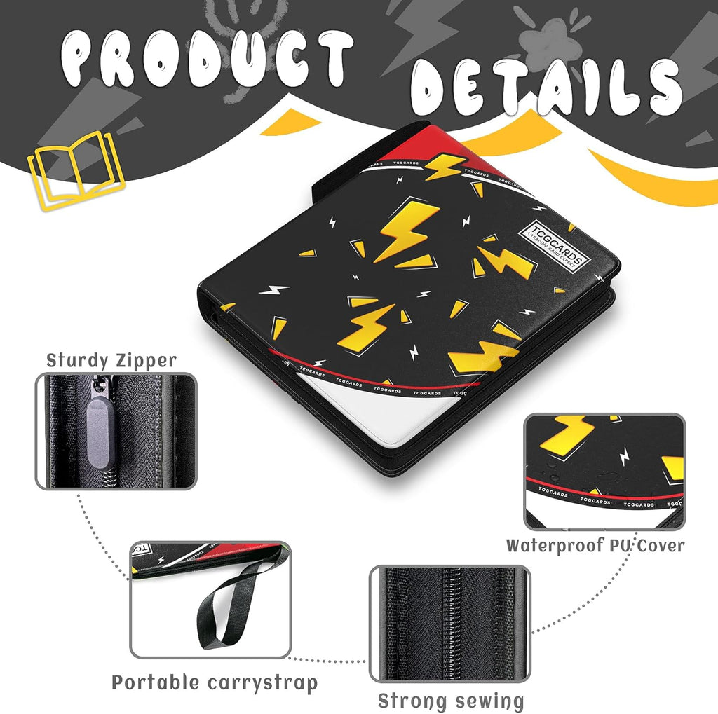 Trading Card Binder 9 Pocket, Card Book with 50 Removable Sleeves Fits 900 Cards, 3-Ring Zipper Design MTG/TCG/Sport Collection Album Gifts for Boys and Girls, Black