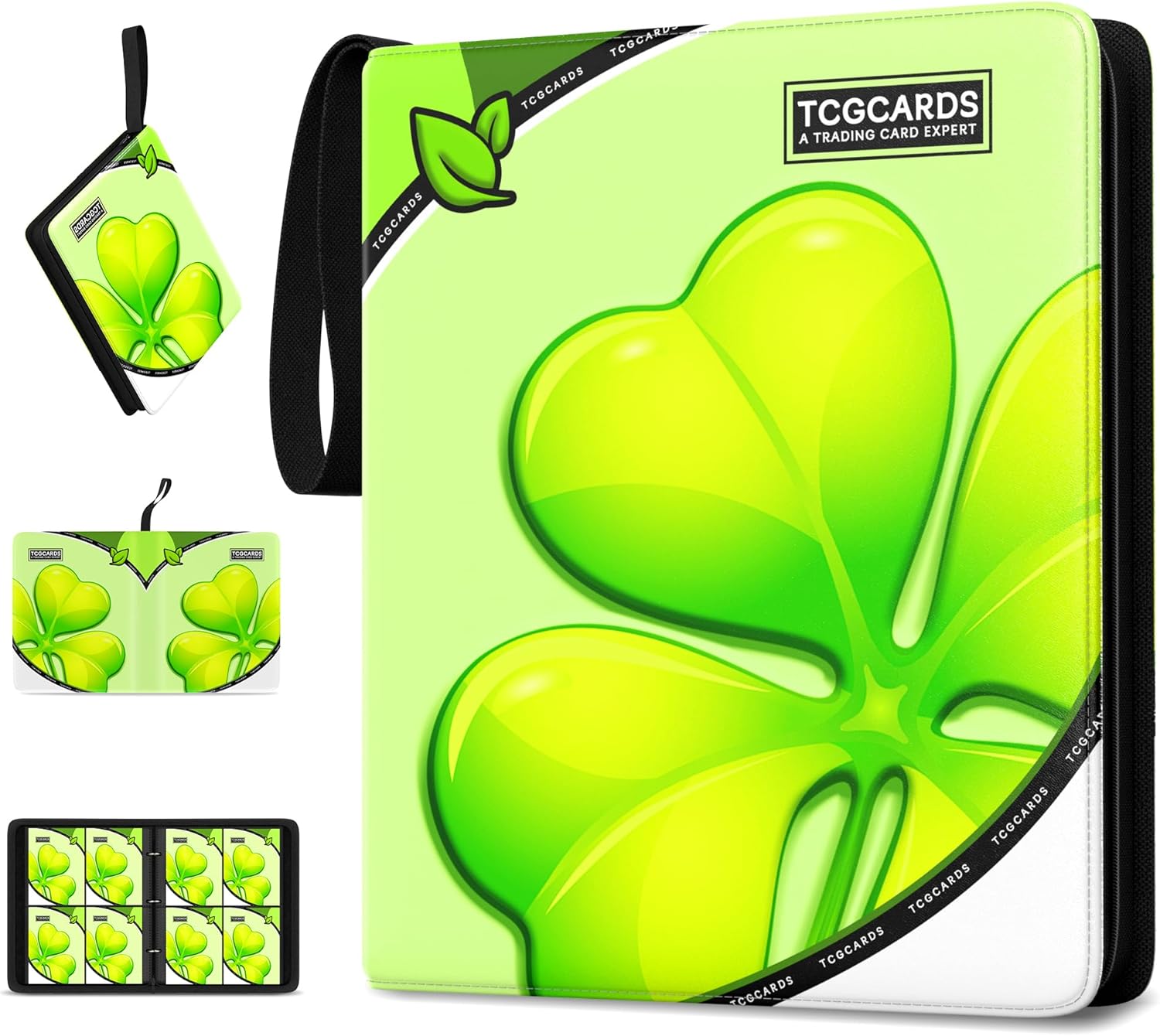 Trading Card Binder 4 Pocket,400 Pocket Card Collection Binder with 50 Removable Sleeves,PU Waterproof Top Card Book,3-Ring Zipper Collectible Trading Card Album for MTG/TCG/Card Holder Gift