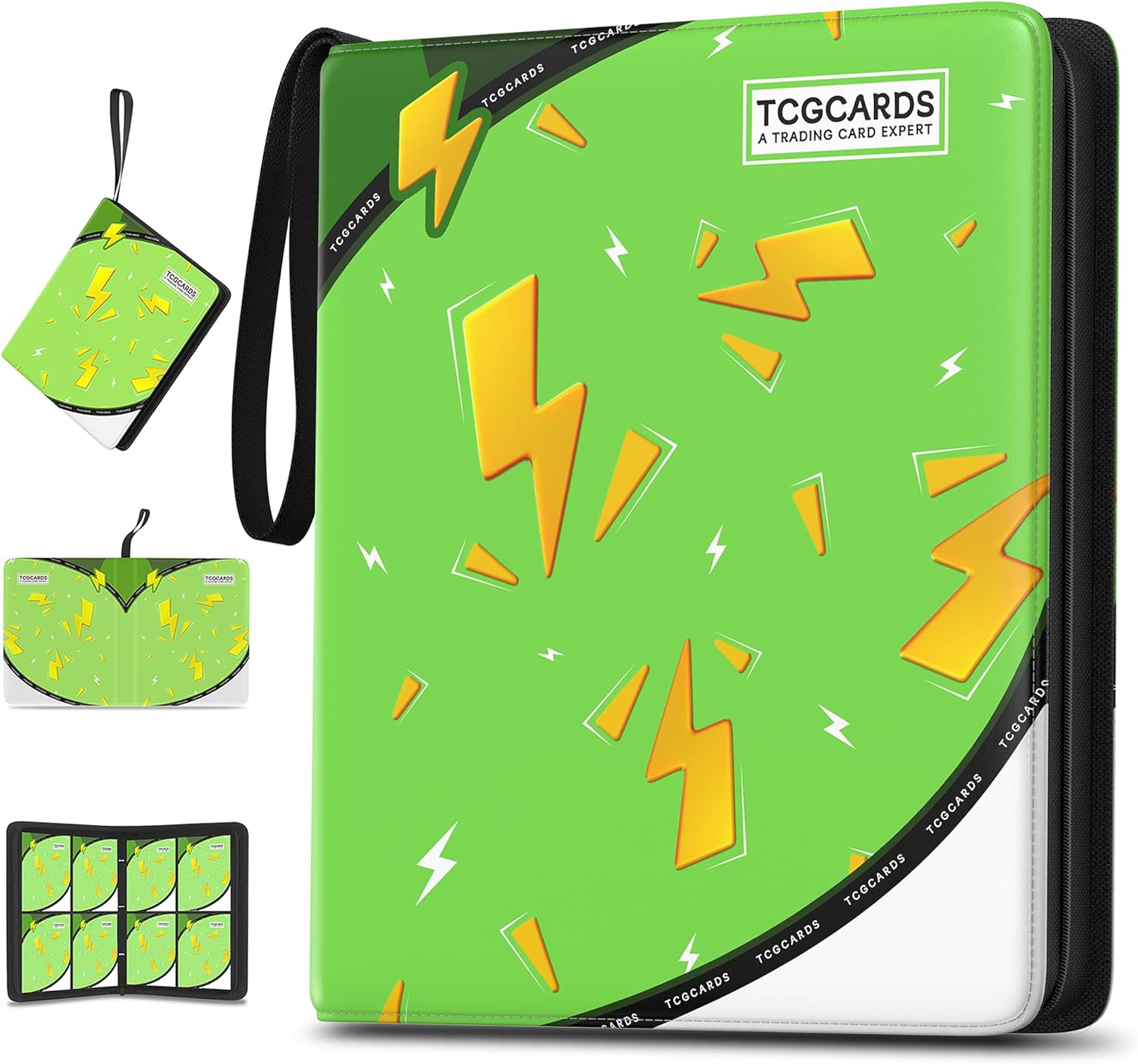 Trading Card Binder 4 Pocket,400 Pocket Card Collection Binder with 50 Removable Sleeves,PU Waterproof Top Card Book,3-Ring Zipper Collectible Trading Card Album for MTG/TCG/Card Holder Gift