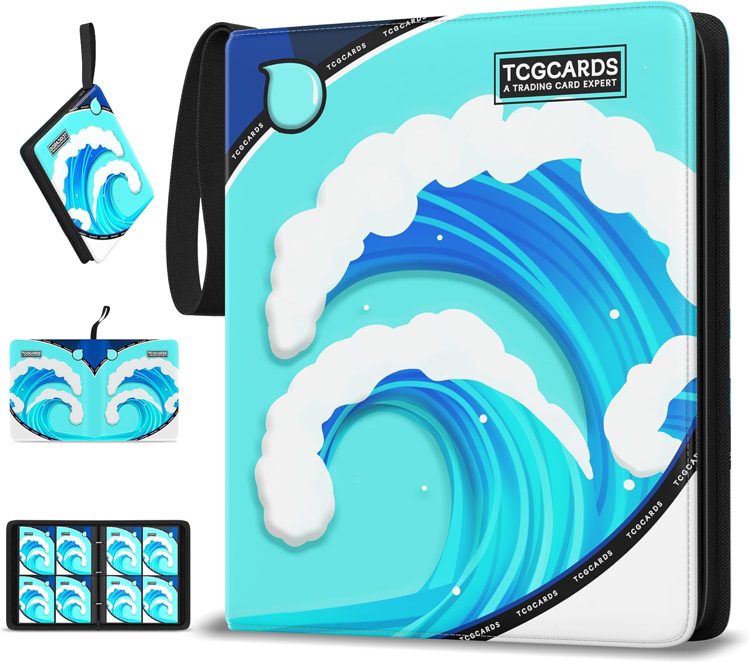 Trading Card Binder 4 Pocket,400 Pocket Card Collection Binder with 50 Removable Sleeves,PU Waterproof Top Card Book,3-Ring Zipper Collectible Trading Card Album for MTG/TCG/Card Holder Gift