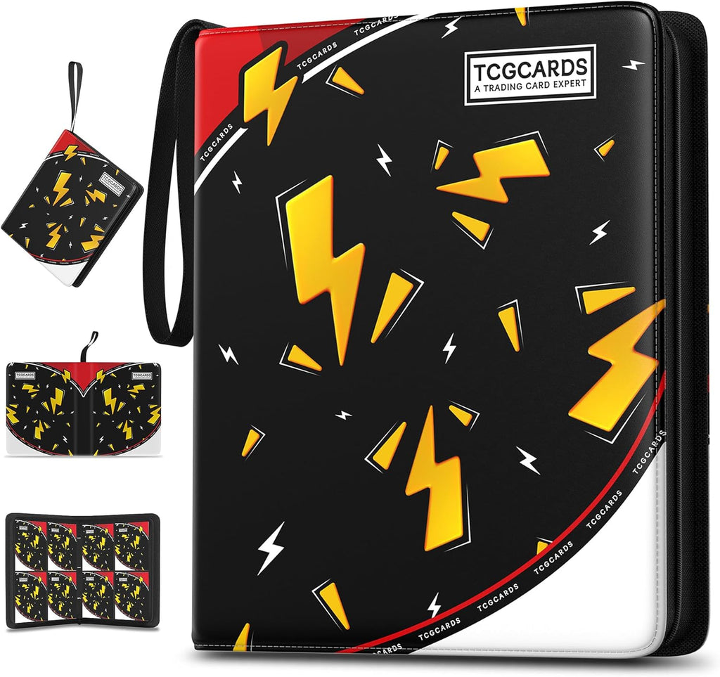 Trading Card Binder 4 Pocket,400 Pocket Card Collection Binder with 50 Removable Sleeves,PU Waterproof Top Card Book,3-Ring Zipper Collectible Trading Card Album for MTG/TCG/Card Holder Gift