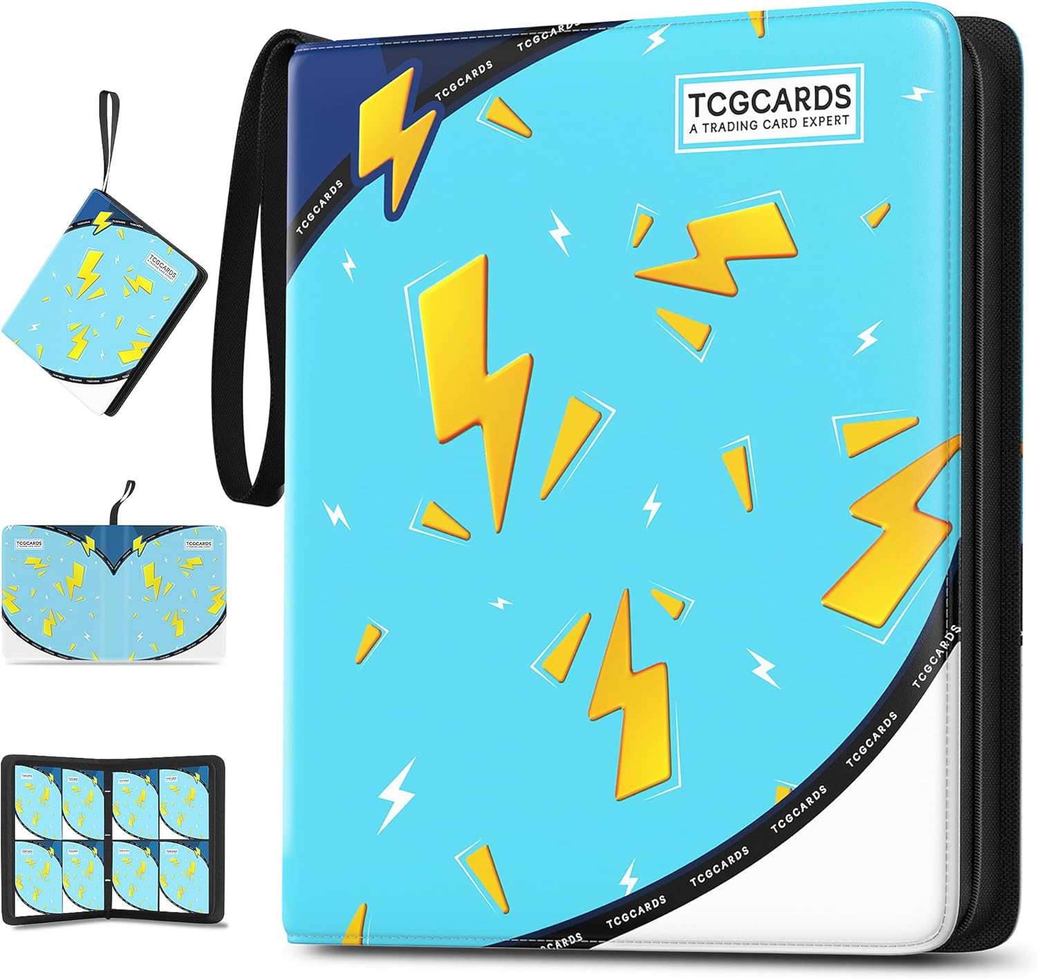 Trading Card Binder 4 Pocket,400 Pocket Card Collection Binder with 50 Removable Sleeves,PU Waterproof Top Card Book,3-Ring Zipper Collectible Trading Card Album for MTG/TCG/Card Holder Gift