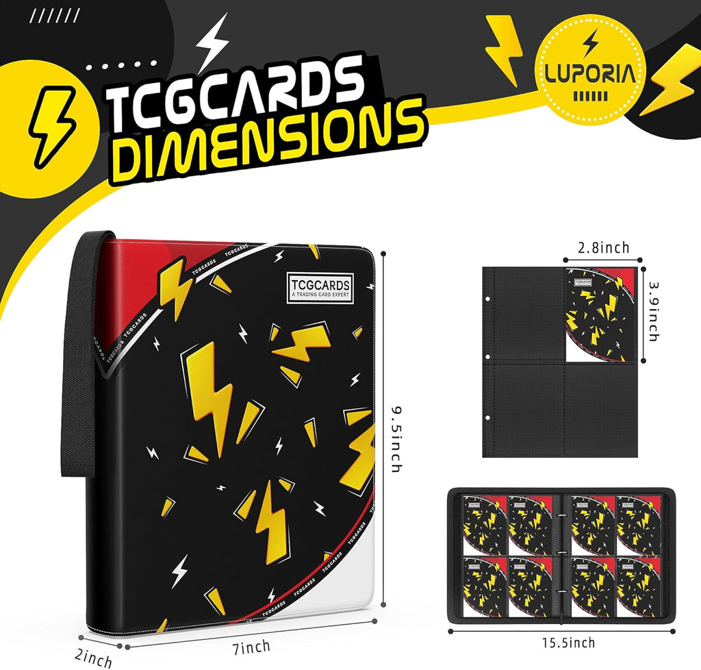 Trading Card Binder 4 Pocket,400 Pocket Card Collection Binder with 50 Removable Sleeves,PU Waterproof Top Card Book,3-Ring Zipper Collectible Trading Card Album for MTG/TCG/Card Holder Gift