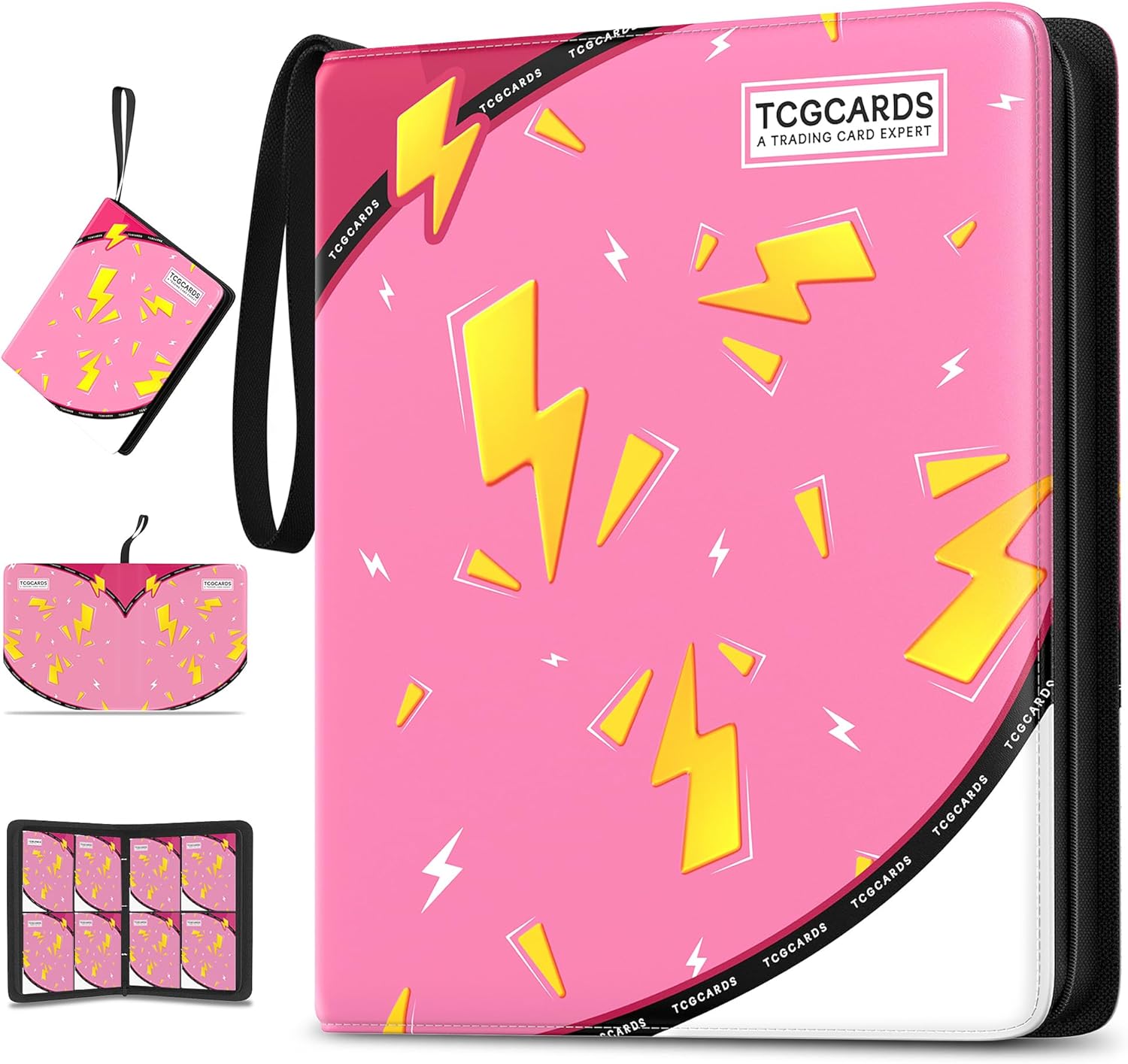 Trading Card Binder 4 Pocket,400 Pocket Card Collection Binder with 50 Removable Sleeves,PU Waterproof Top Card Book,3-Ring Zipper Collectible Trading Card Album for MTG/TCG/Card Holder Gift