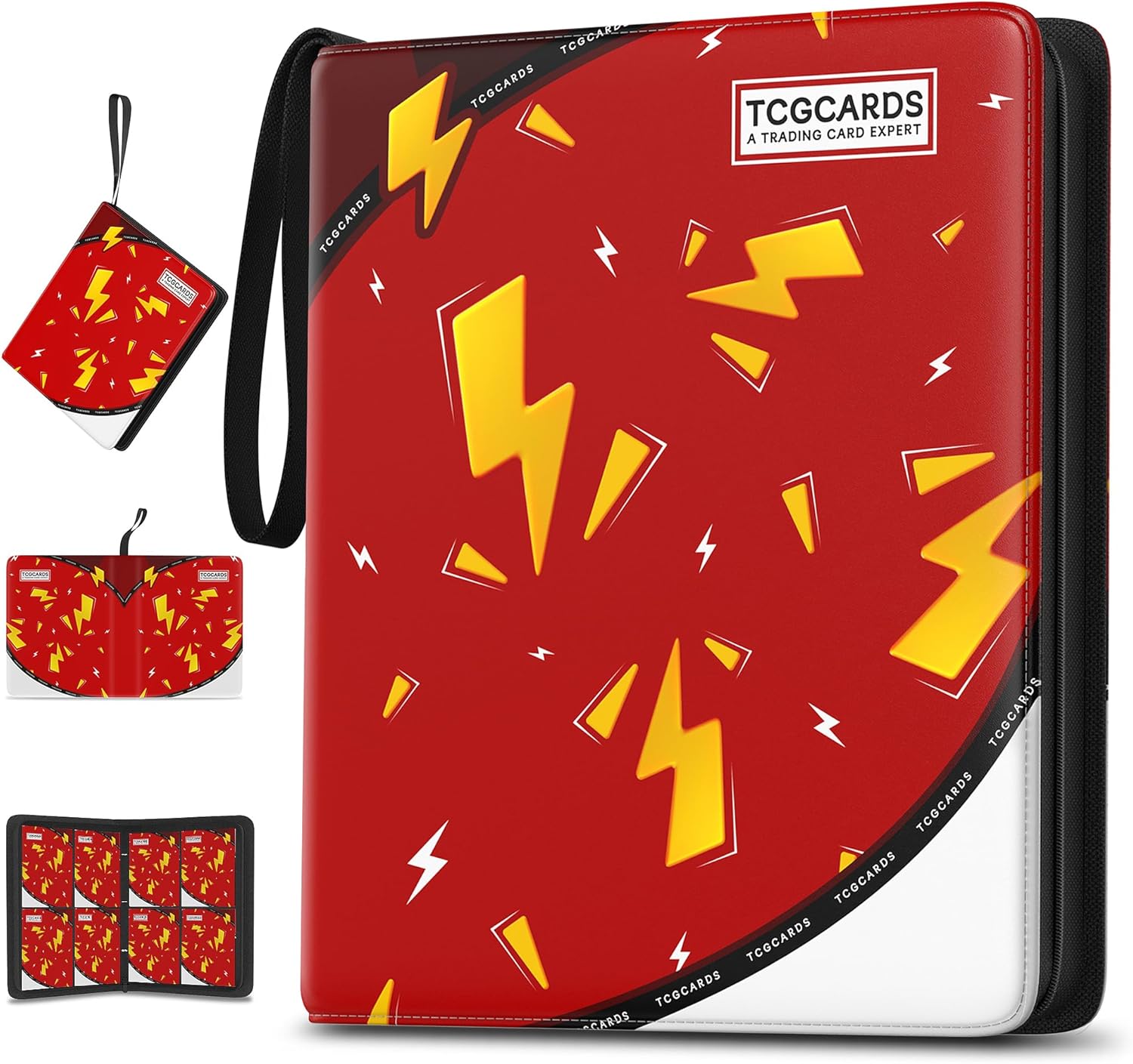 Trading Card Binder 4 Pocket,400 Pocket Card Collection Binder with 50 Removable Sleeves,PU Waterproof Top Card Book,3-Ring Zipper Collectible Trading Card Album for MTG/TCG/Card Holder Gift